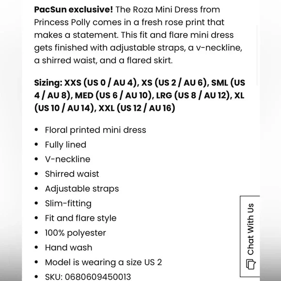 NWT Princess Polly Roza Mini Dress in Beige with Red Floral Print Size 4 - Picture 13 of 15